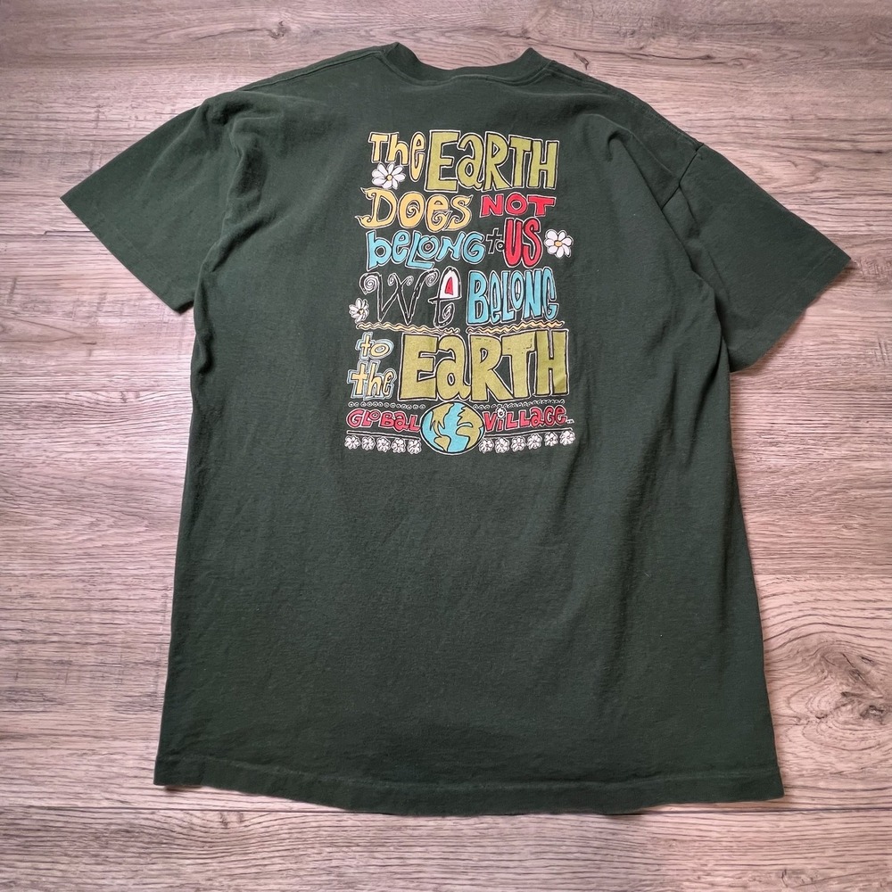 Global Village T-Shirt Mens XL Green Earth Quote Graphic Tee Made in USA 90s